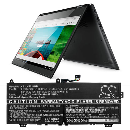 7.68V, 6450mAh, Li-Polymer Battery fits Lenovo, C13 Yoga Gen 1 Chromebook-20uy, Flex 5 1570, 49.536Wh