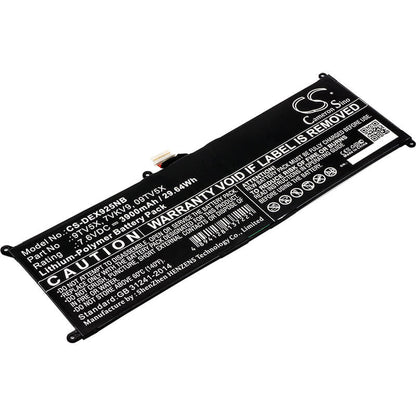 7.6V, 3900mAh, Li-Polymer Battery fits Dell, Latitude 12 7275, Latitude 12 E7275, 29.64Wh