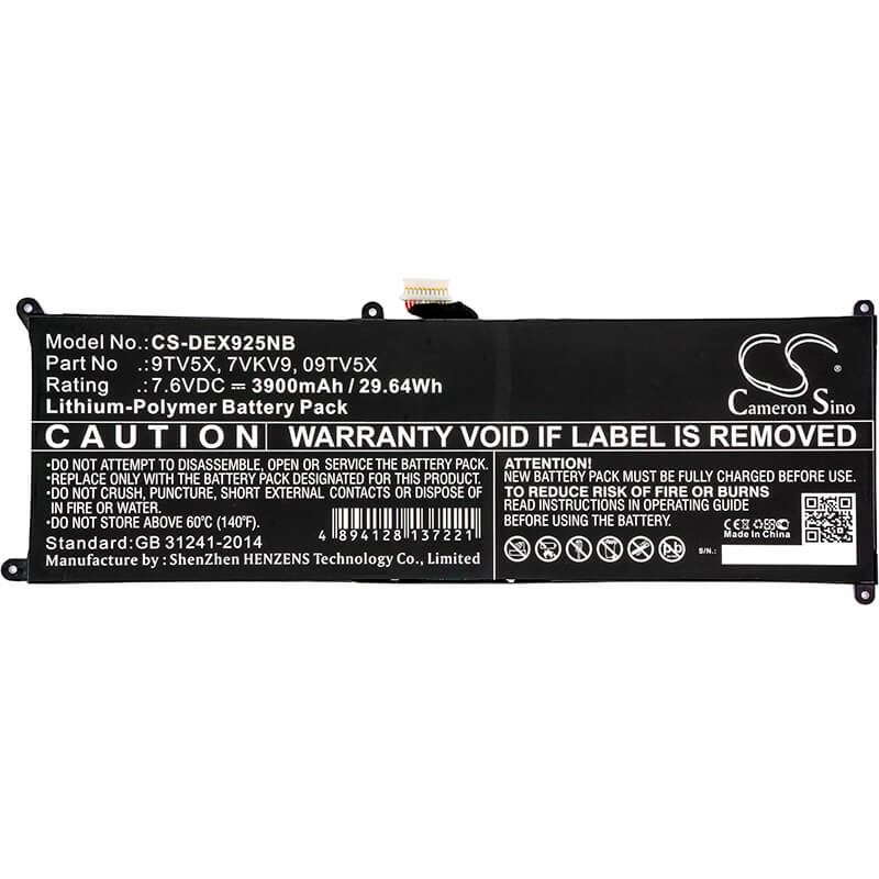 7.6V, 3900mAh, Li-Polymer Battery fits Dell, Latitude 12 7275, Latitude 12 E7275, 29.64Wh