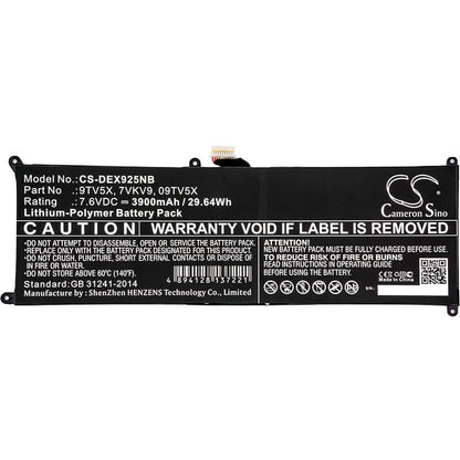 7.6V, 3900mAh, Li-Polymer Battery fits Dell, Latitude 12 7275, Latitude 12 E7275, 29.64Wh