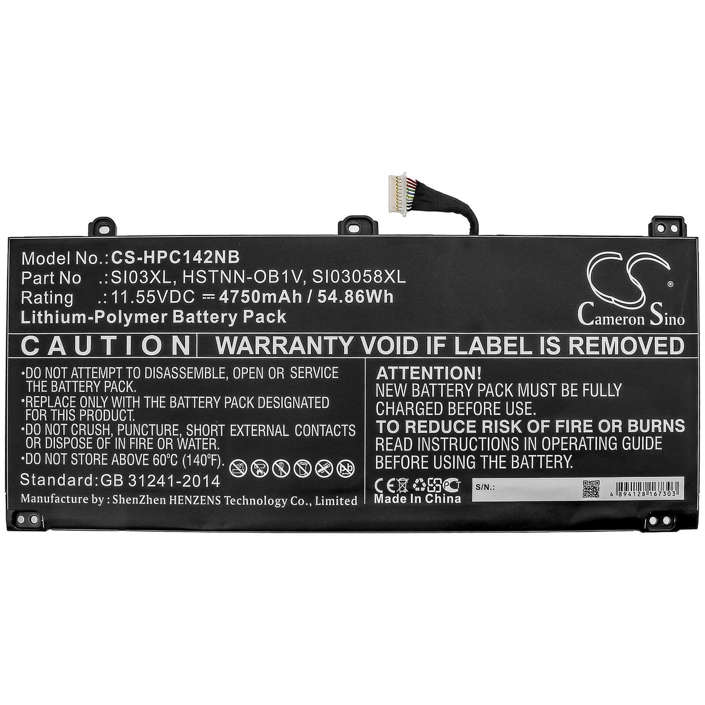 11.55V, 4750mAh, Li-Polymer Battery fits Hp, Chromebook 14b, 54.8625Wh