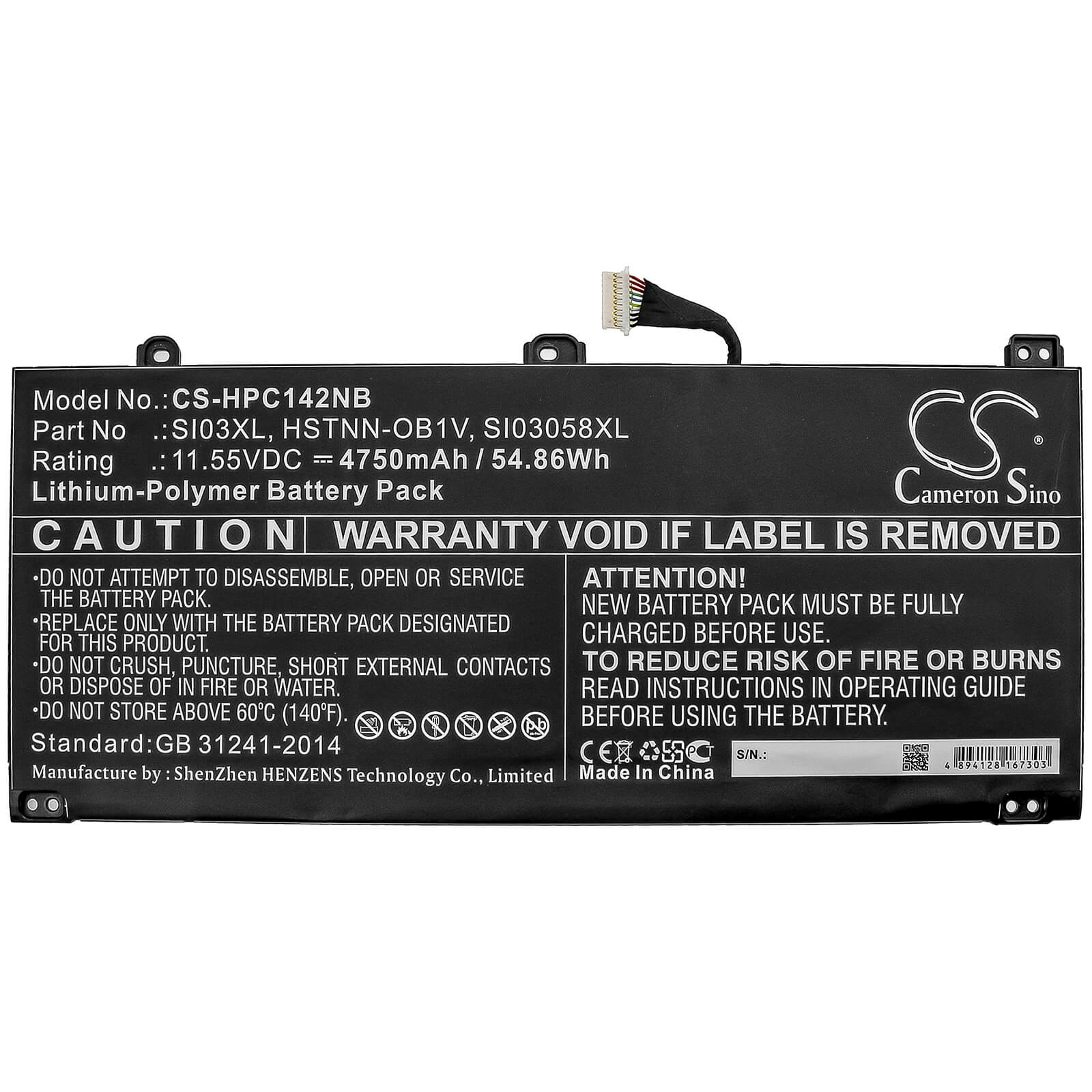 11.55V, 4750mAh, Li-Polymer Battery fits Hp, Chromebook 14b, 54.8625Wh