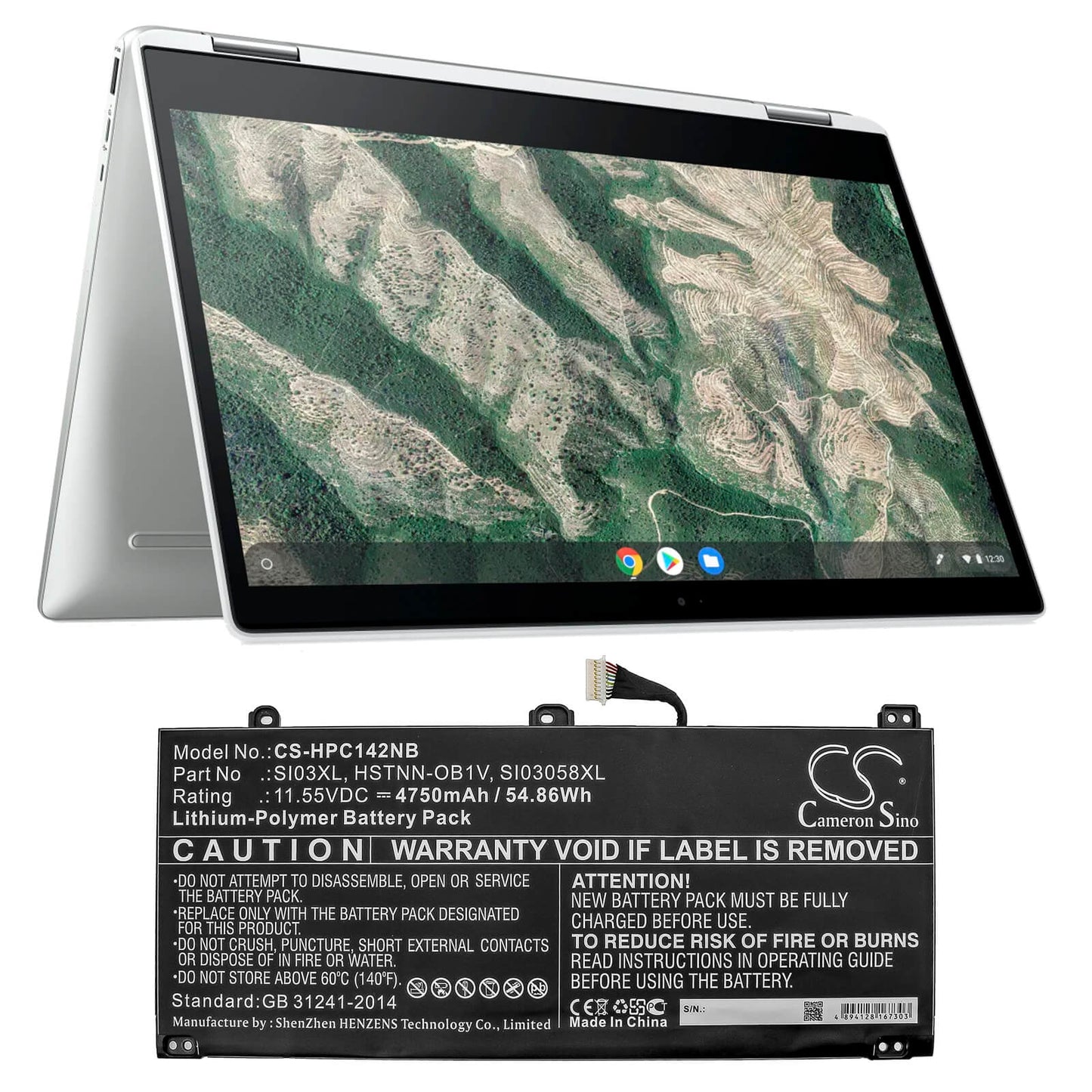 11.55V, 4750mAh, Li-Polymer Battery fits Hp, Chromebook 14b, 54.8625Wh