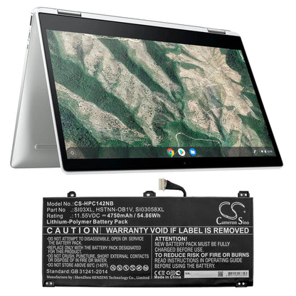 11.55V, 4750mAh, Li-Polymer Battery fits Hp, Chromebook 14b, 54.8625Wh