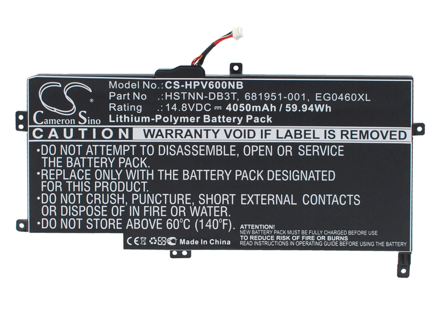 14.8V, 4050mAh, Li-Polymer Battery fits Hp, 6t-1000 Cto, 6t-1100 Cto, 59.94Wh