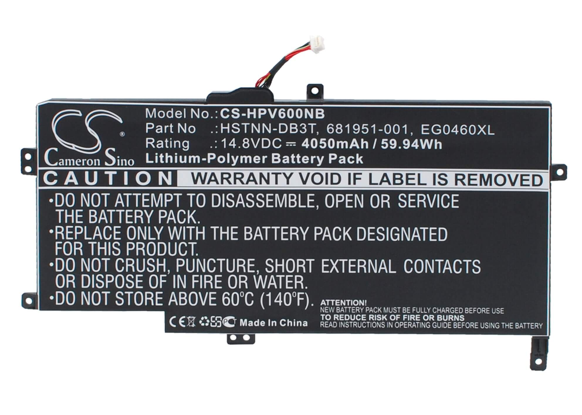 14.8V, 4050mAh, Li-Polymer Battery fits Hp, 6t-1000 Cto, 6t-1100 Cto, 59.94Wh