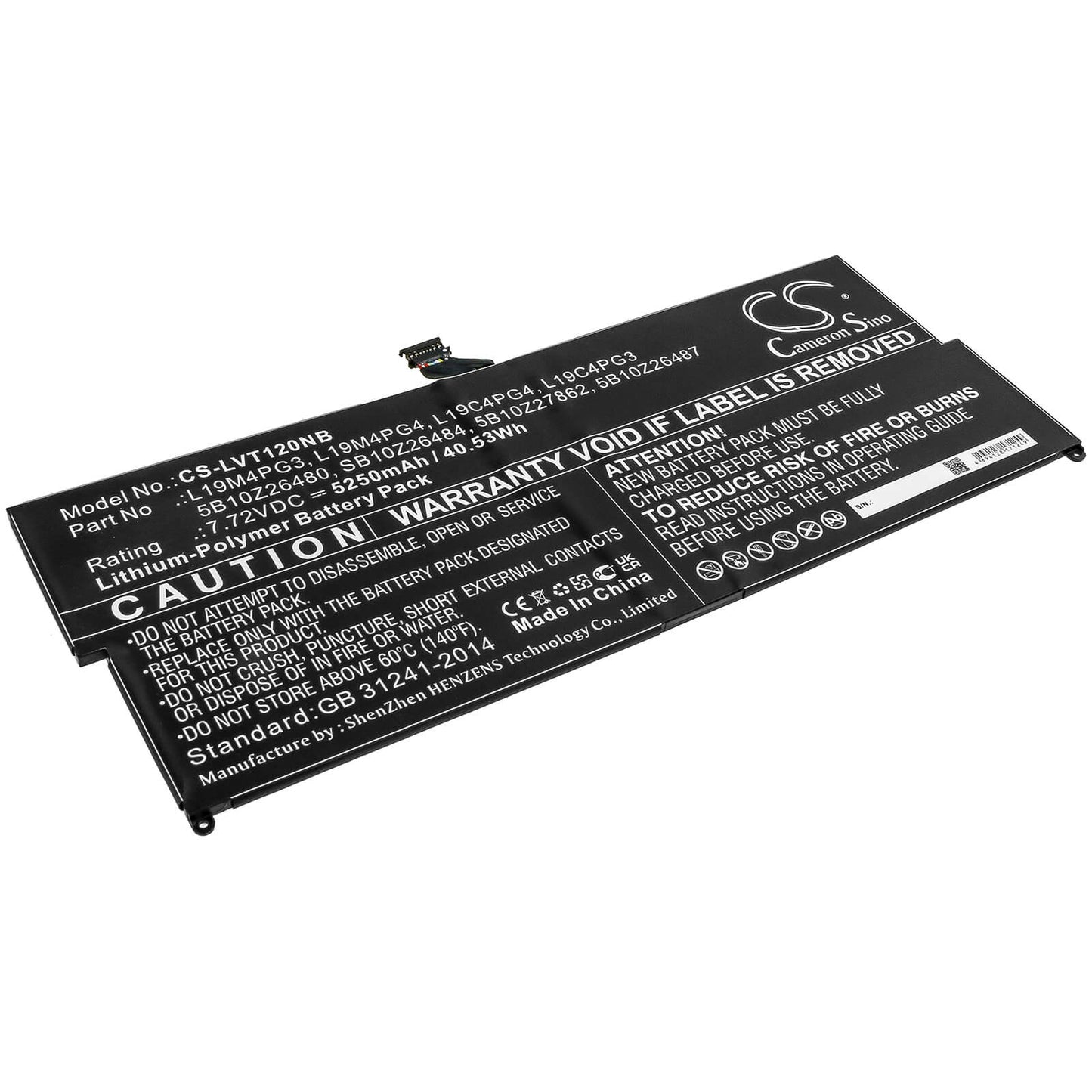 7.72V, 5250mAh, Li-Polymer Battery fits Lenovo, Thinkpad X12 Detachable, 40.53Wh