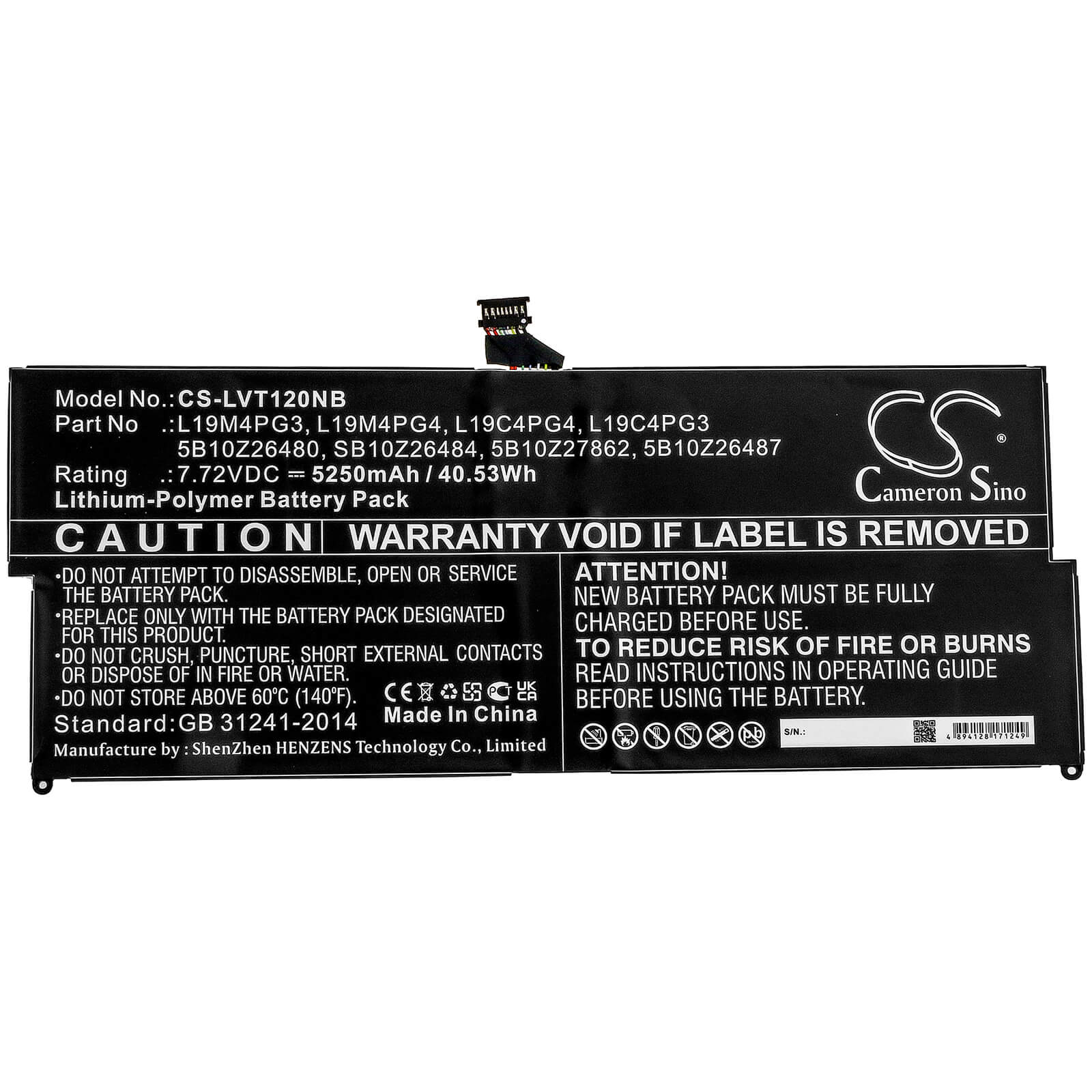 7.72V, 5250mAh, Li-Polymer Battery fits Lenovo, Thinkpad X12 Detachable, 40.53Wh