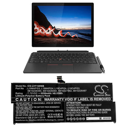 7.72V, 5250mAh, Li-Polymer Battery fits Lenovo, Thinkpad X12 Detachable, 40.53Wh