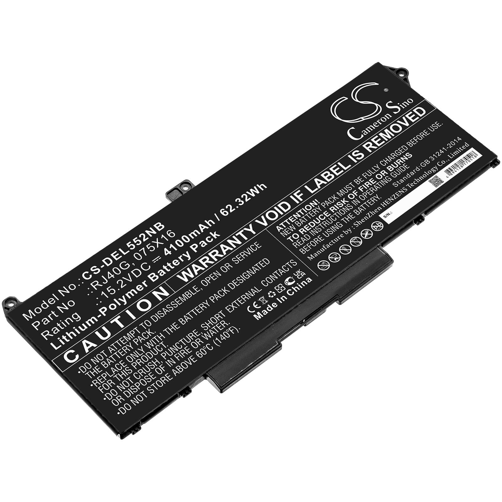 15.2V, 4100mAh, Li-Polymer Battery fits Dell, Latitude 14 5420, Latitude 14 5420 Chkfm, 62.32Wh