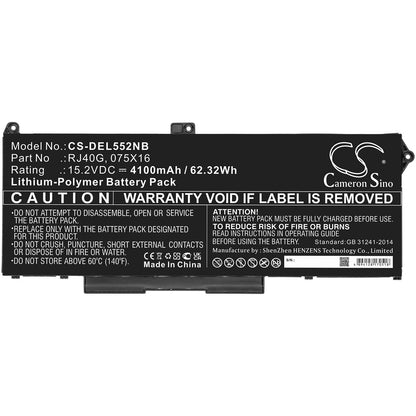 15.2V, 4100mAh, Li-Polymer Battery fits Dell, Latitude 14 5420, Latitude 14 5420 Chkfm, 62.32Wh