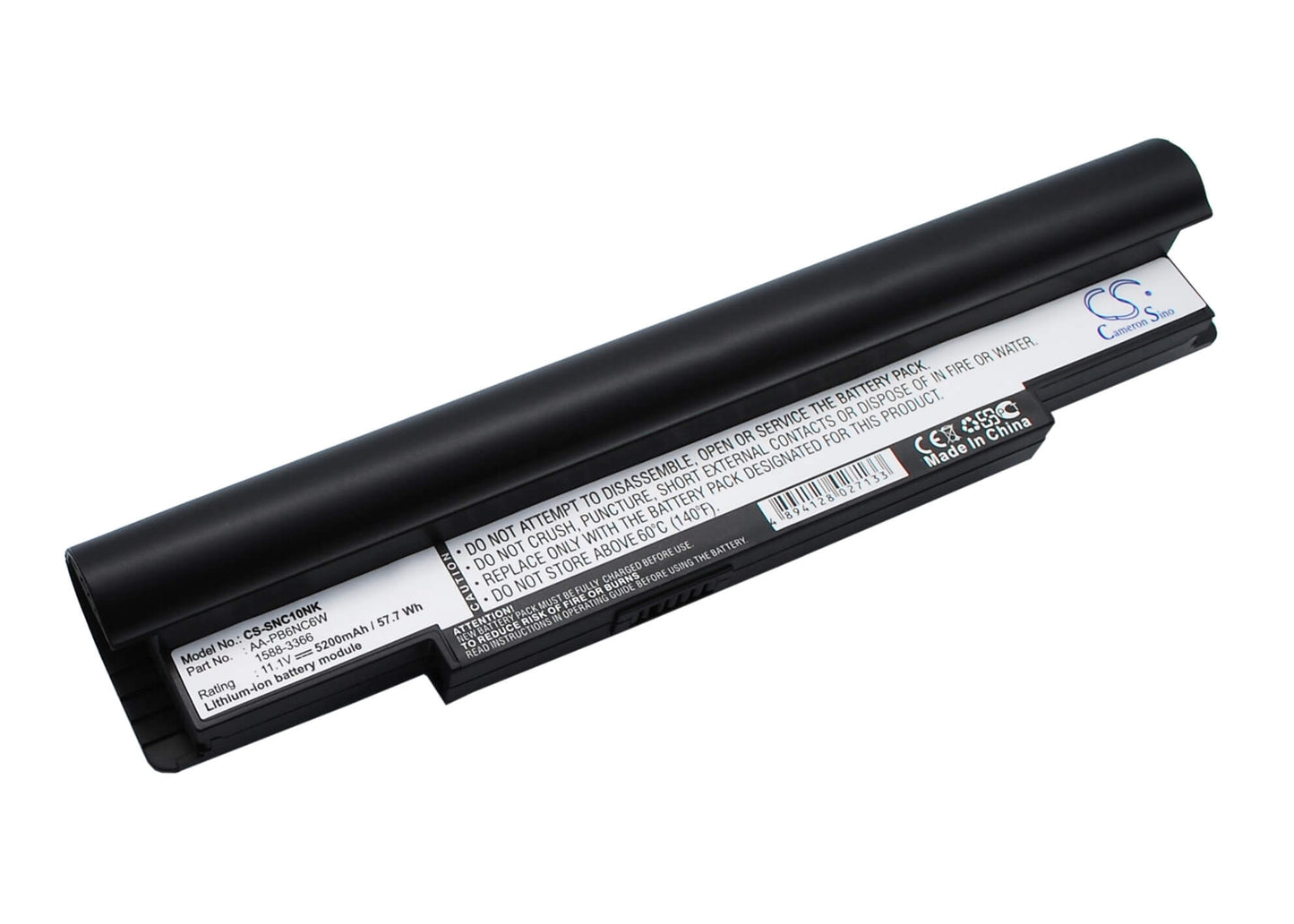 Black, 11.1V, 5200mAh, Li-ion Battery fits Samsung, N110 (black), Np-n110, 57.72Wh