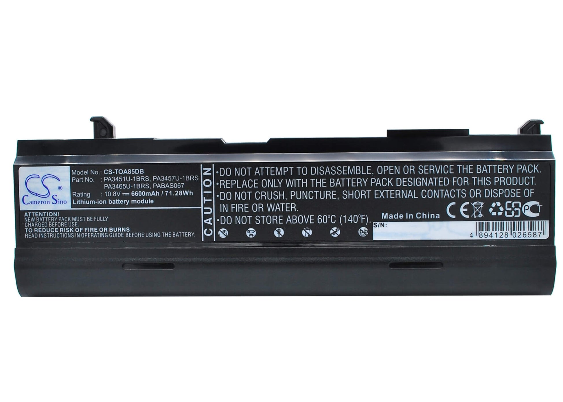 10.8V, 6600mAh, Li-ion Battery fits Toshiba, Dynabook Ax/ 55a, Dynabook Tw/ 750ls, 71.28Wh