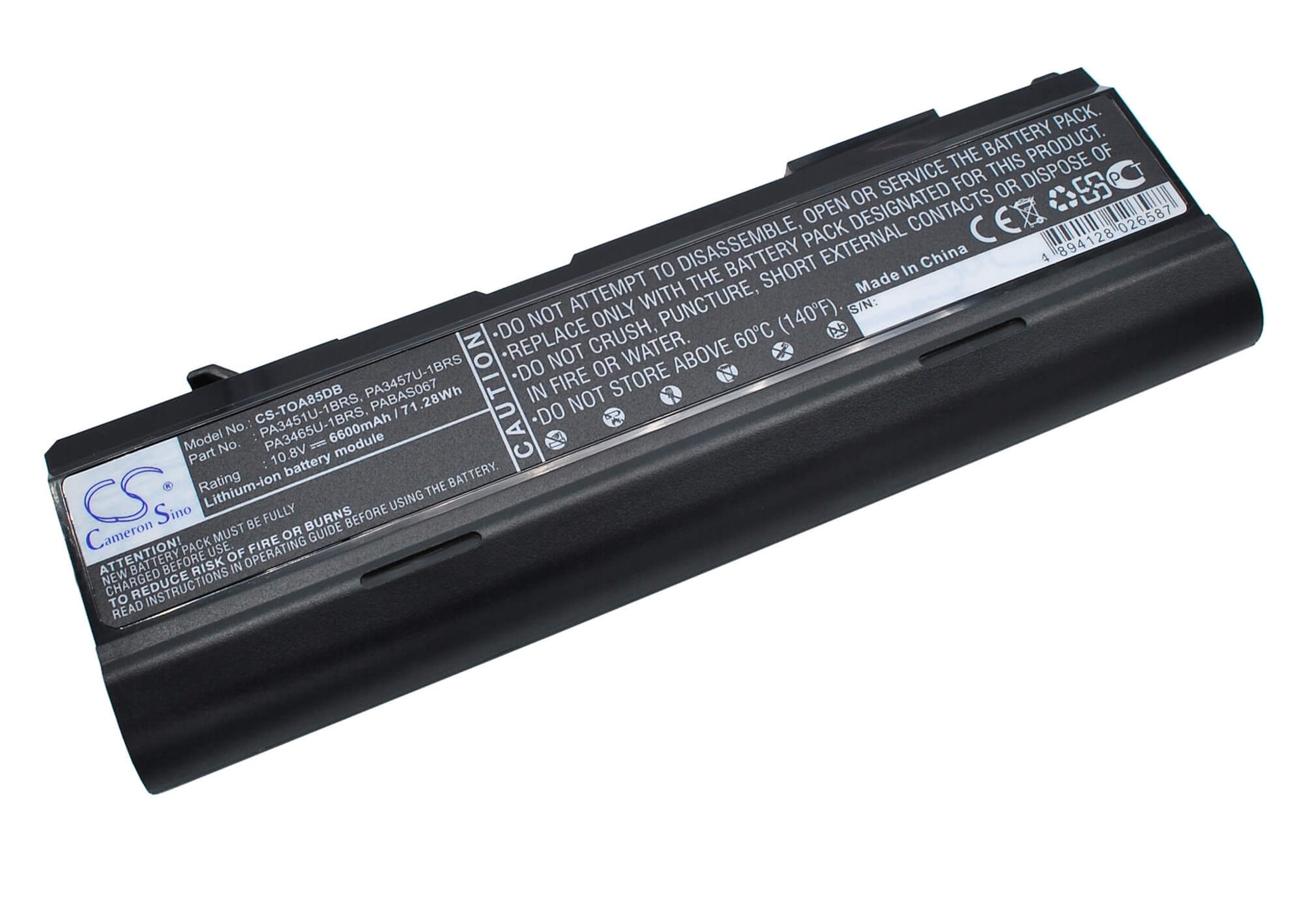 10.8V, 6600mAh, Li-ion Battery fits Toshiba, Dynabook Ax/ 55a, Dynabook Tw/ 750ls, 71.28Wh