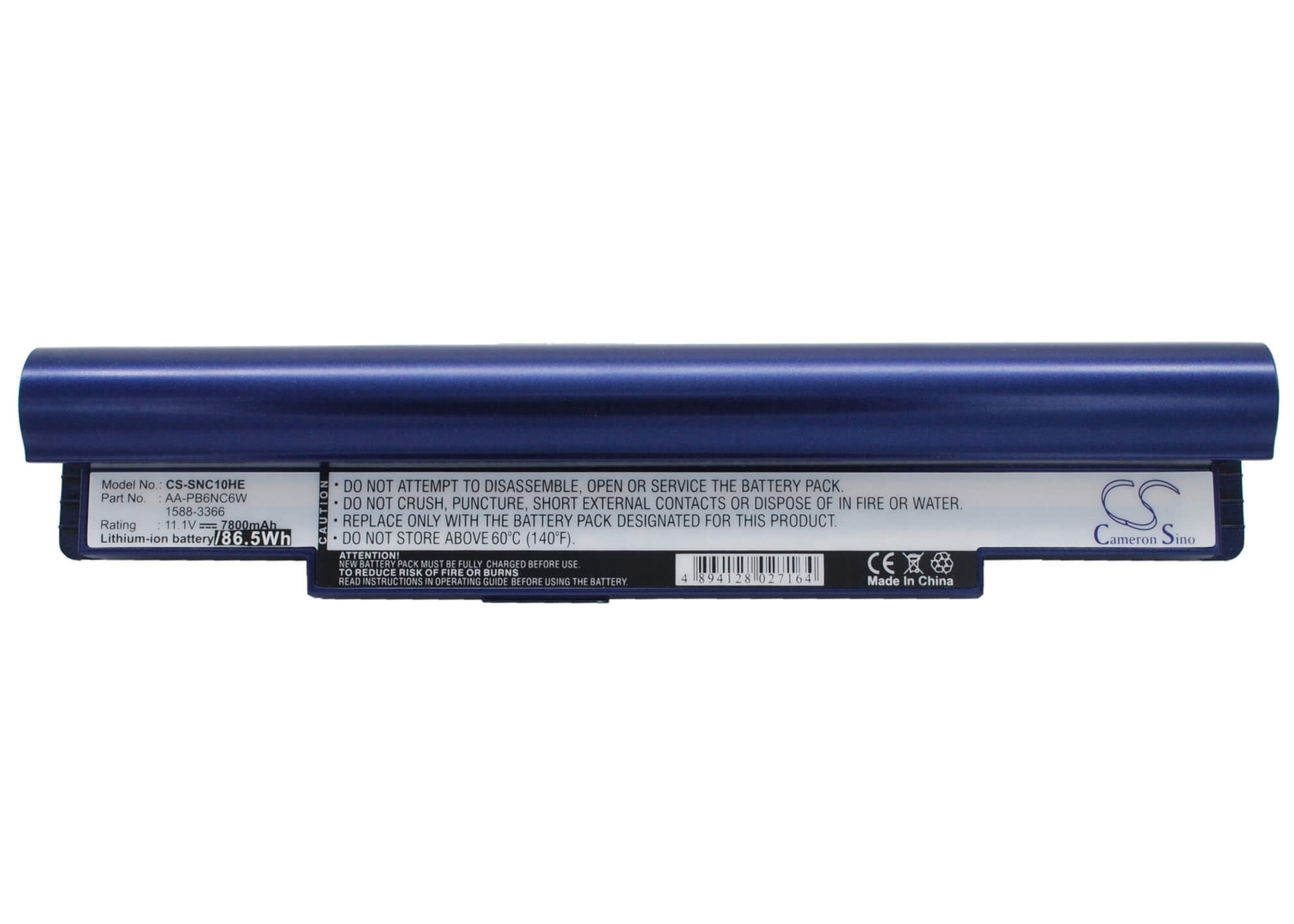 Blue, 11.1V, 7800mAh, Li-ion Battery fits Samsung, N110 (black), Np-n110, 86.58Wh