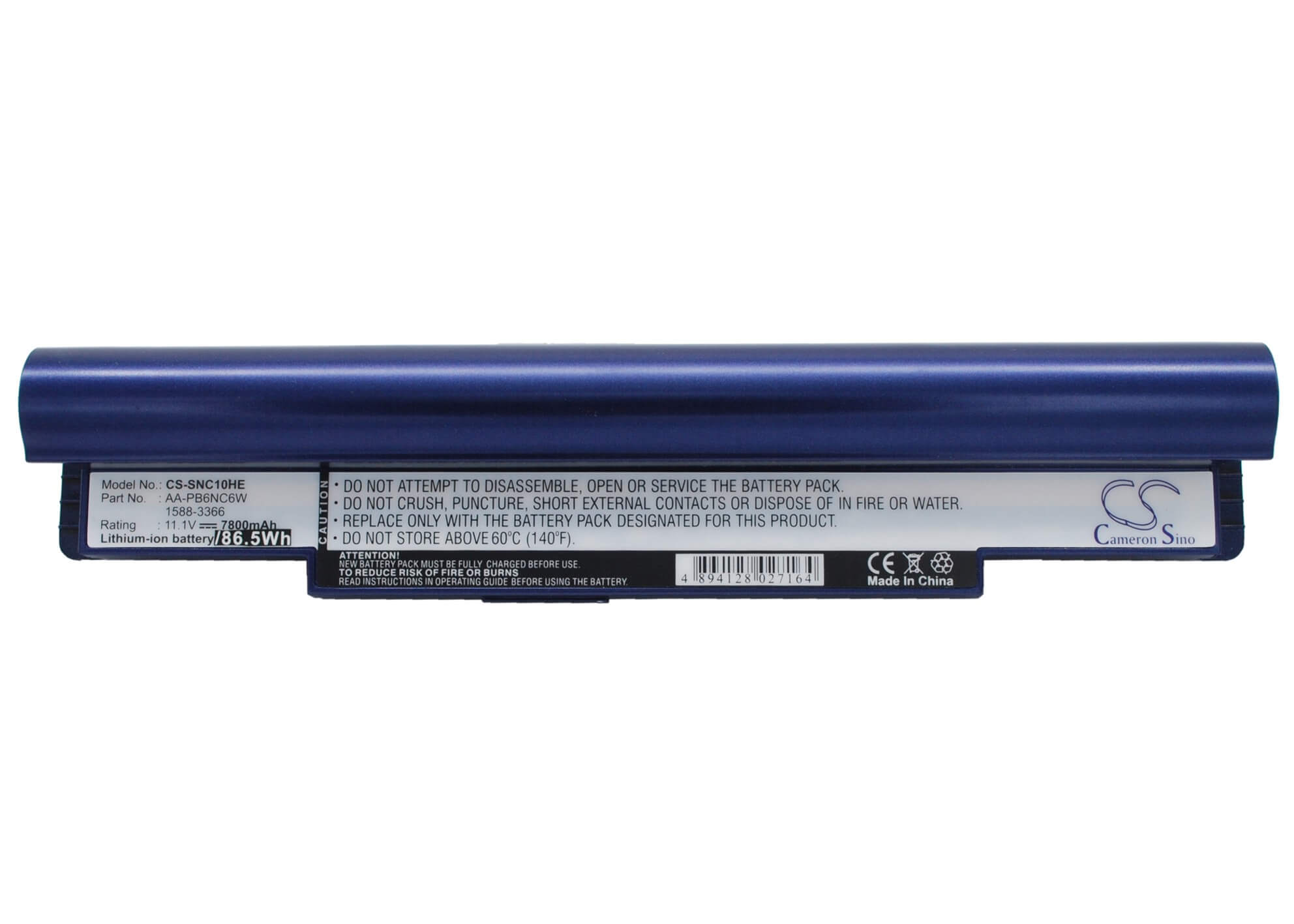 Blue, 11.1V, 7800mAh, Li-ion Battery fits Samsung, N110 (black), Np-n110, 86.58Wh