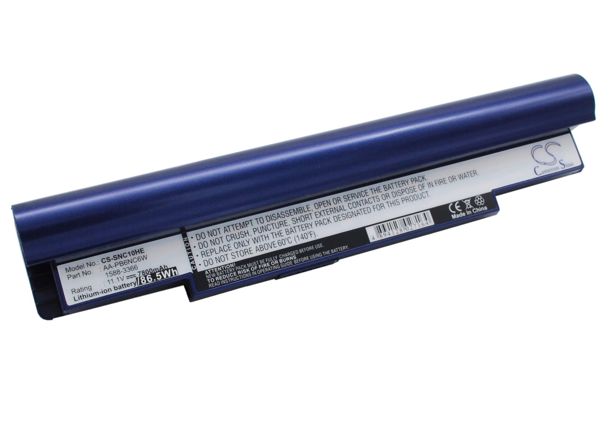 Blue, 11.1V, 7800mAh, Li-ion Battery fits Samsung, N110 (black), Np-n110, 86.58Wh