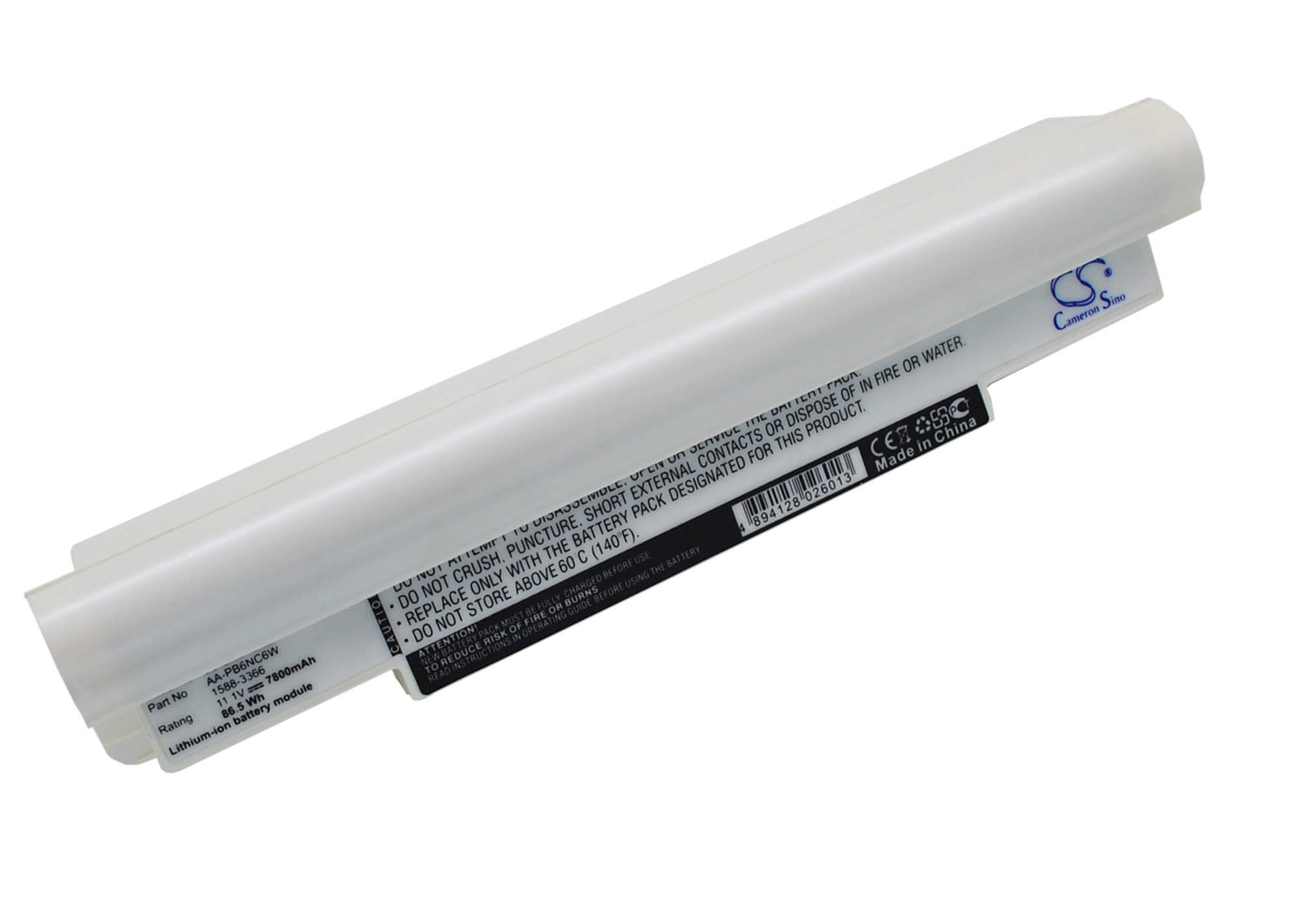 White, 11.1V, 7800mAh, Li-ion Battery fits Samsung, N110 (black), Np-n110, 86.58Wh