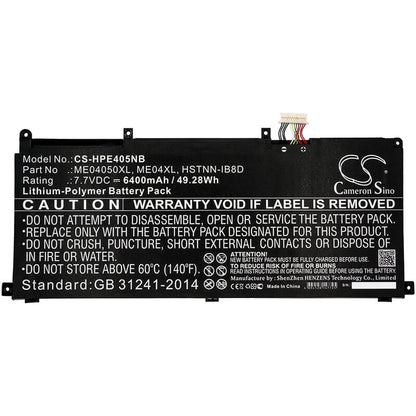 7.7V, 6400mAh, Li-Polymer Battery fits Hp, Elite X2 1013, Elite X2 1013 G3, 49.28Wh