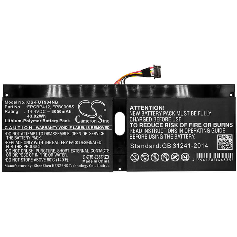 14.4V, 3050mAh, Li-Polymer Battery fits Fujitsu, Lifebook U904, Lifebook U904-0m75a1de, 43.92Wh
