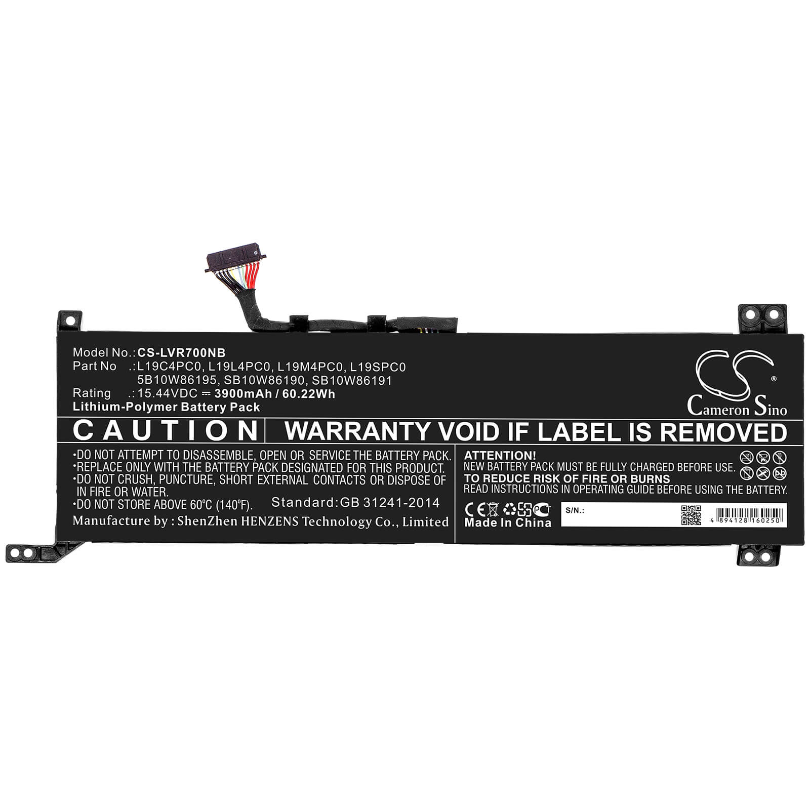 15.44V, 3900mAh, Li-Polymer Battery fits Lenovo, Legion 5 15, Legion 5 15imh05h, 60.216Wh