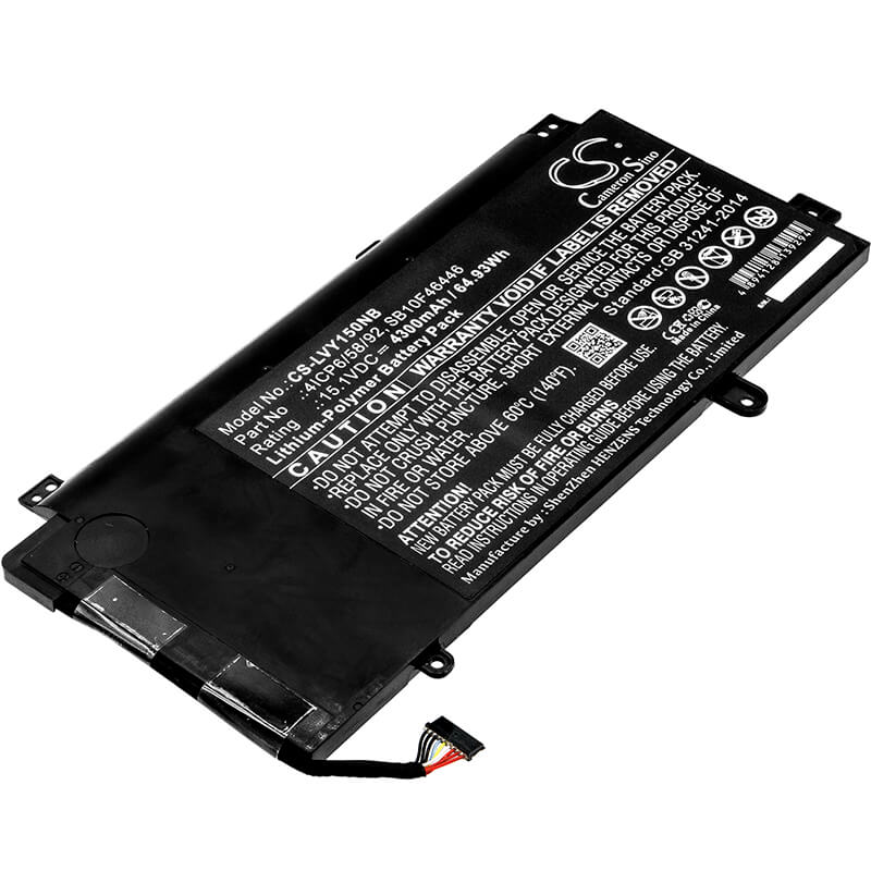 15.1V, 4300mAh, Li-Polymer Battery fits Lenovo, 20dq001kus, Thinkpad Yoga 15, 64.93Wh