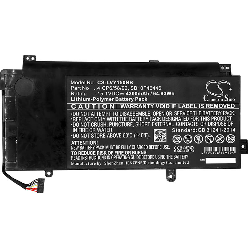 15.1V, 4300mAh, Li-Polymer Battery fits Lenovo, 20dq001kus, Thinkpad Yoga 15, 64.93Wh