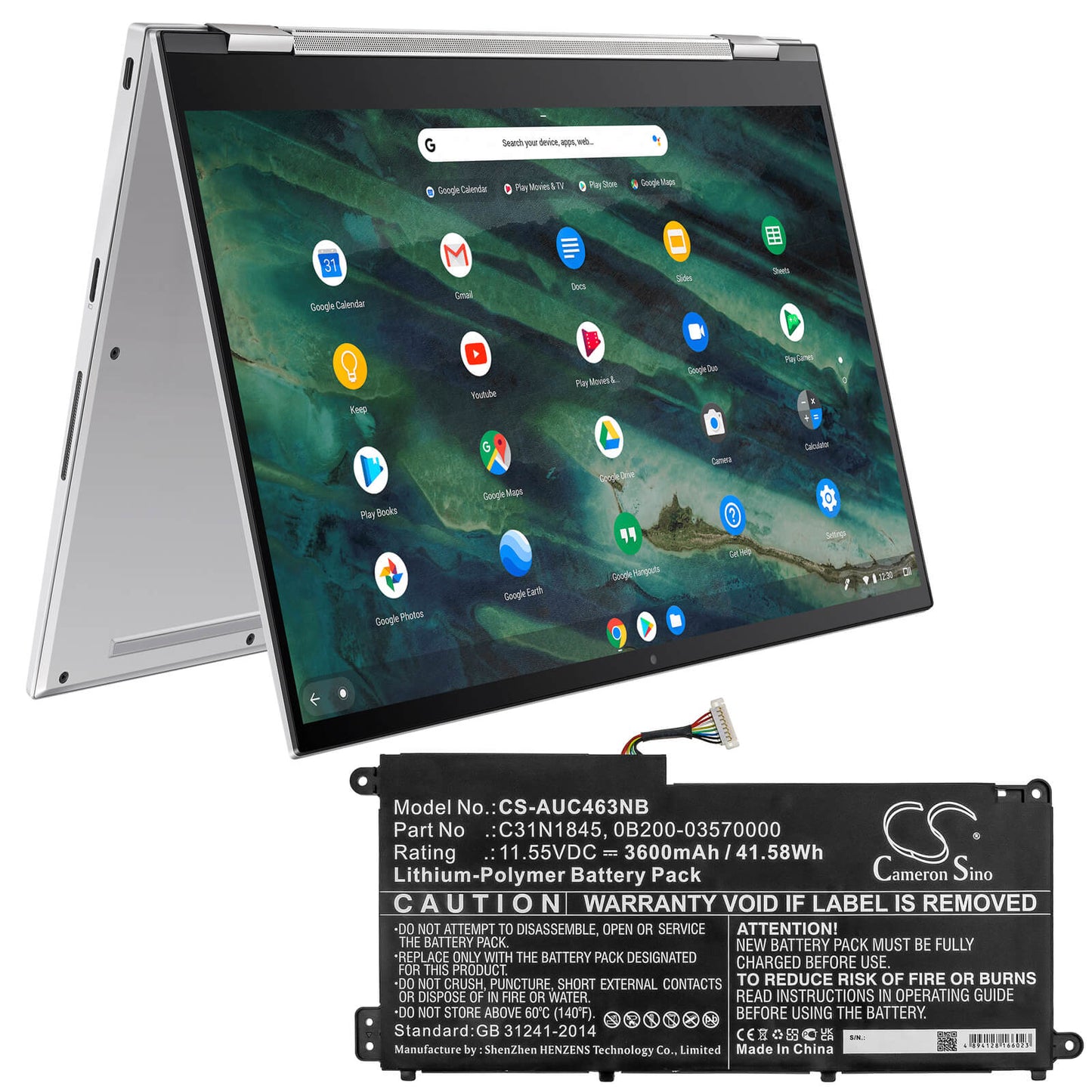 11.55V, 3600mAh, Li-Polymer Battery fits Asus, Chromebook C436fa, 41.58Wh