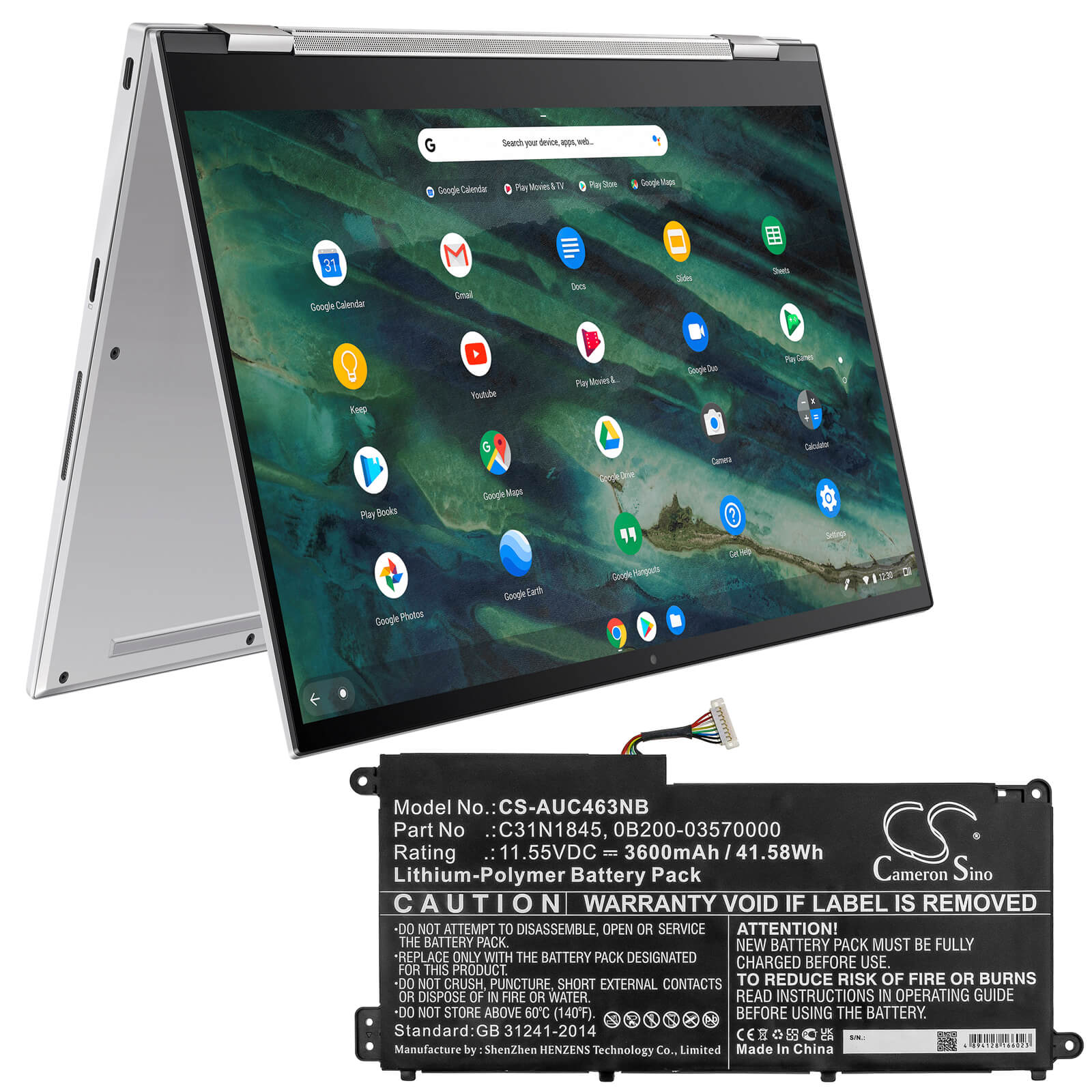 11.55V, 3600mAh, Li-Polymer Battery fits Asus, Chromebook C436fa, 41.58Wh