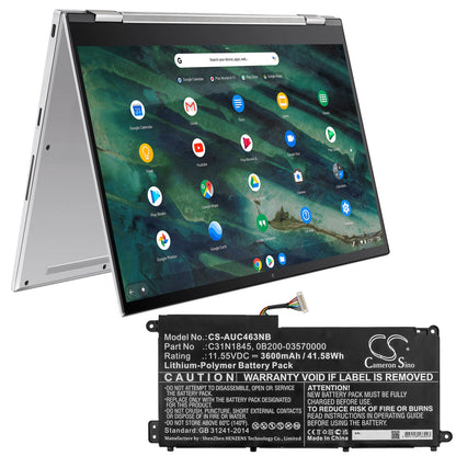 11.55V, 3600mAh, Li-Polymer Battery fits Asus, Chromebook C436fa, 41.58Wh