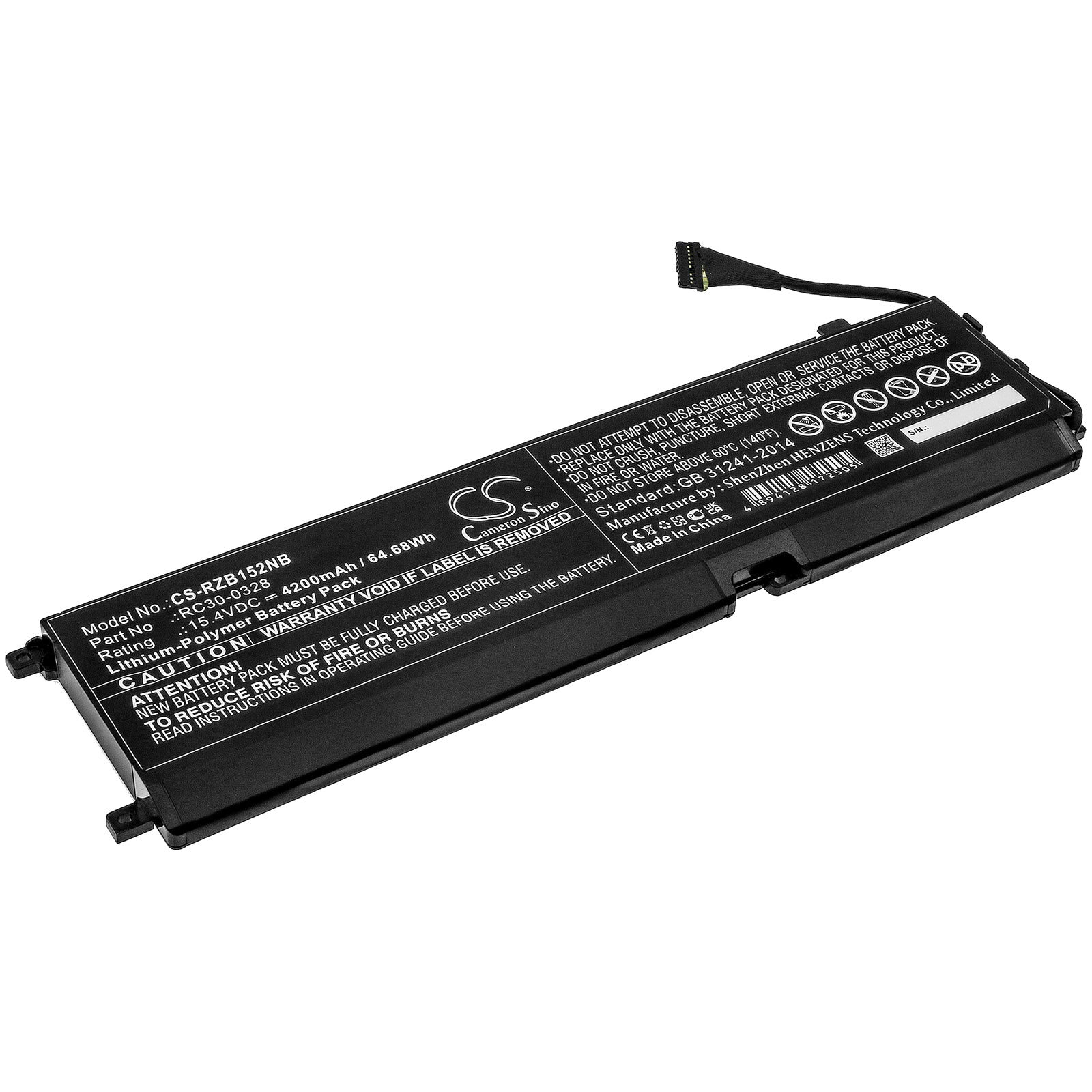 15.4V, 4200mAh, Li-Polymer Battery fits Razer, Blade 15 2020, Blade 15 2021, 64.68Wh