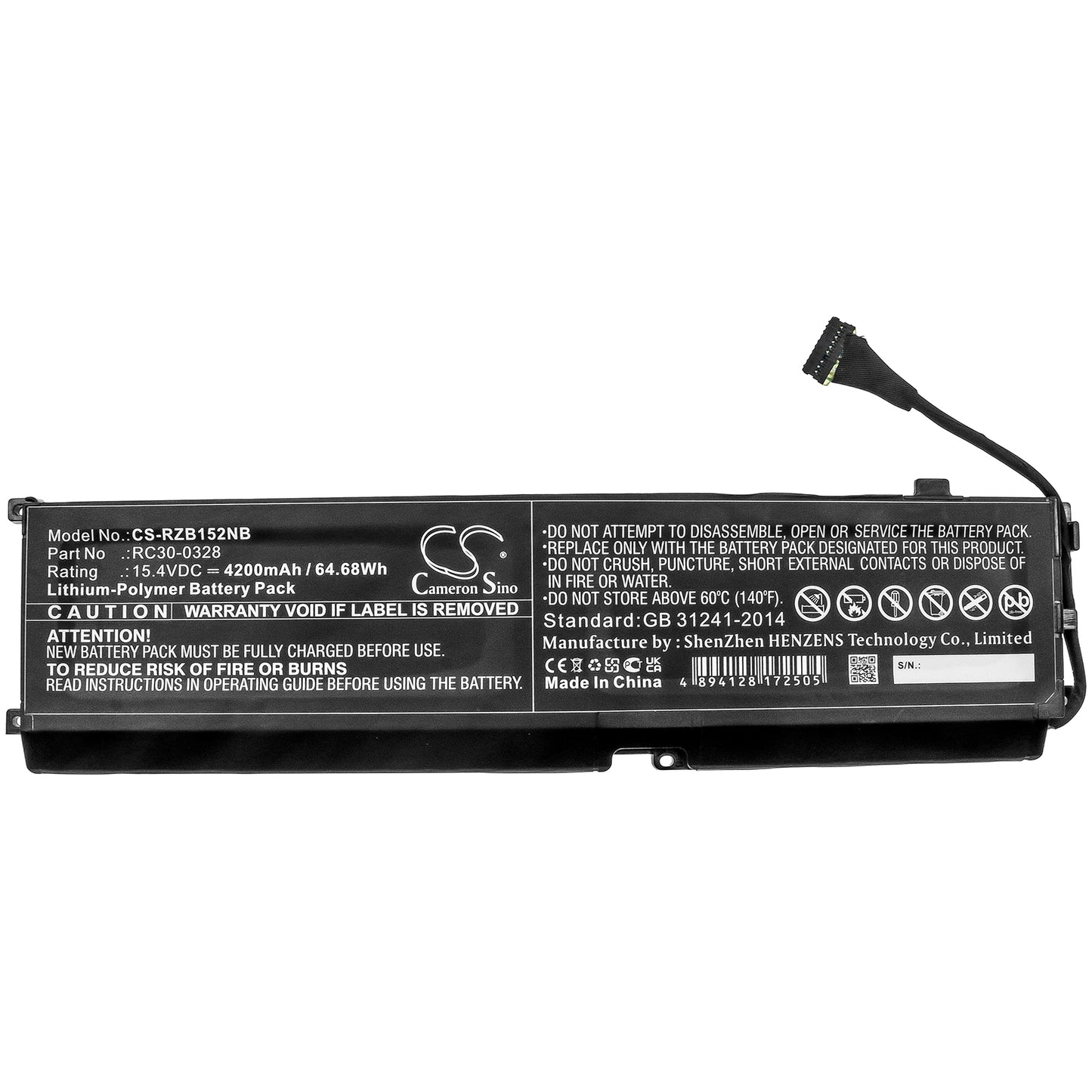 15.4V, 4200mAh, Li-Polymer Battery fits Razer, Blade 15 2020, Blade 15 2021, 64.68Wh