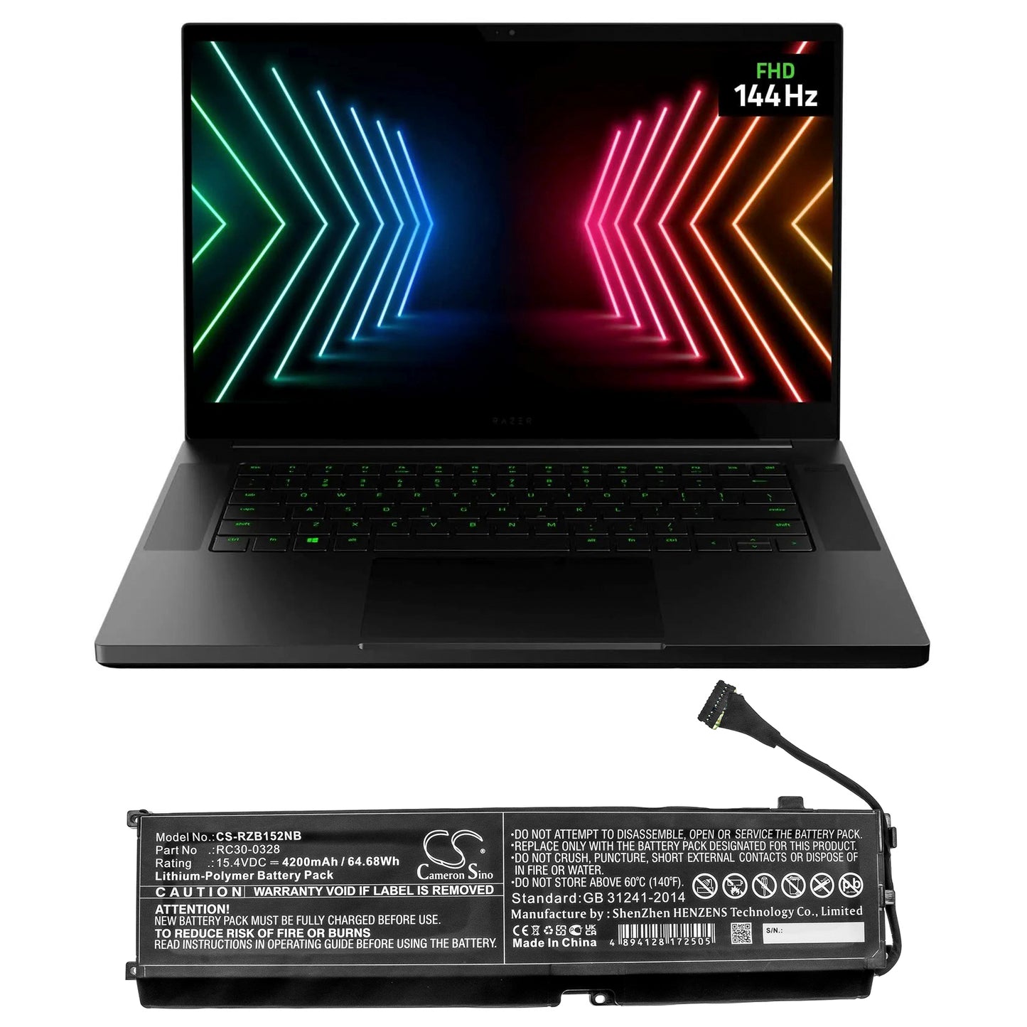 15.4V, 4200mAh, Li-Polymer Battery fits Razer, Blade 15 2020, Blade 15 2021, 64.68Wh