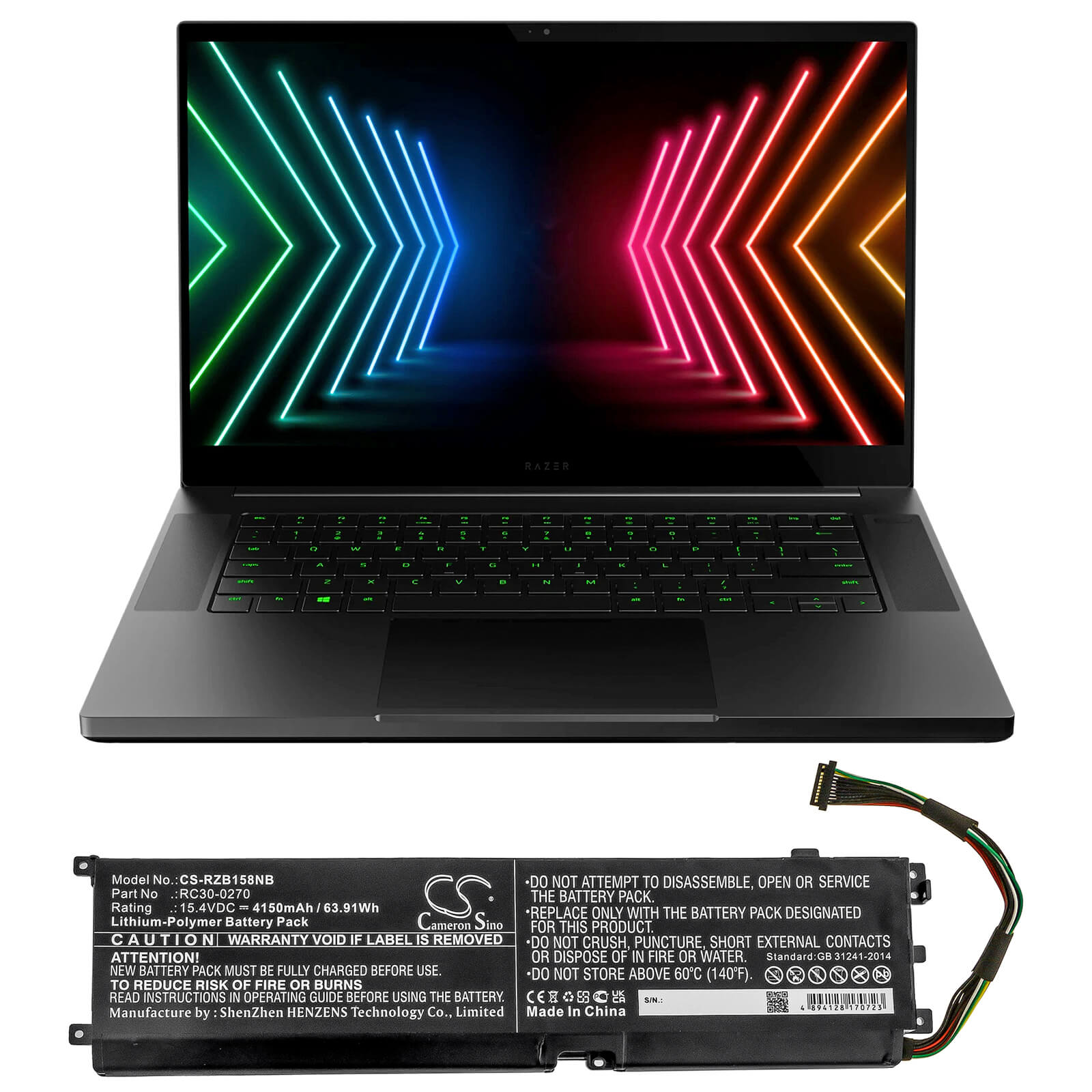 15.4V, 4150mAh, Li-Polymer Battery fits Razer, Blade 15 Base, Blade 15 Base 2018 Gtx 1660 Ti, 63.91Wh