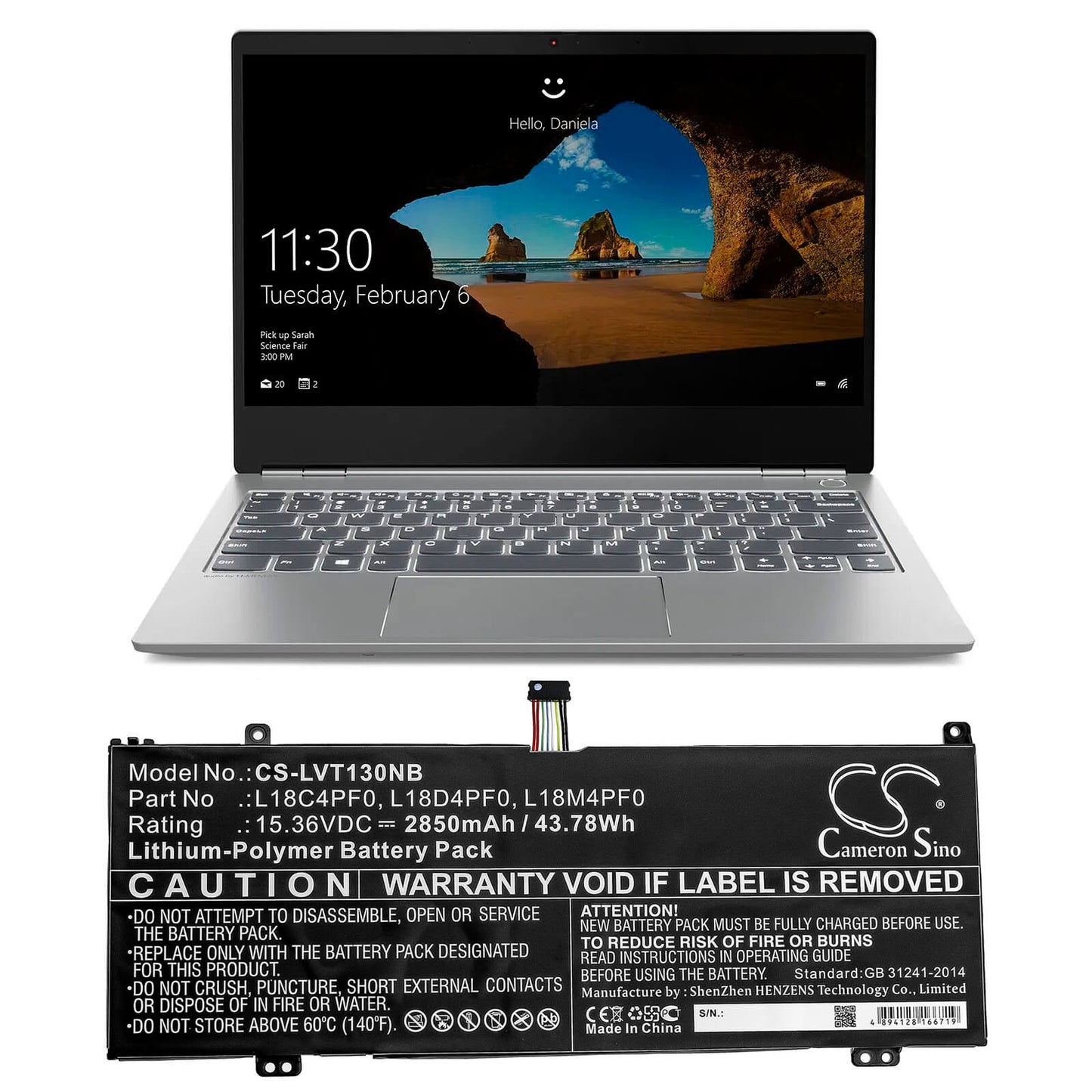 15.36V, 2850mAh, Li-Polymer Battery fits Lenovo, Thinkbook 13s, Thinkbook 13s-20r9005fsb, 43.776Wh