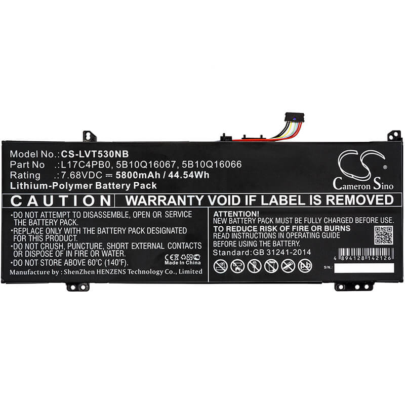 7.68V, 5800mAh, Li-Polymer Battery fits Lenovo, 530s-14ikb-type 81eu-81eu00exh, Air 14, 44.544Wh