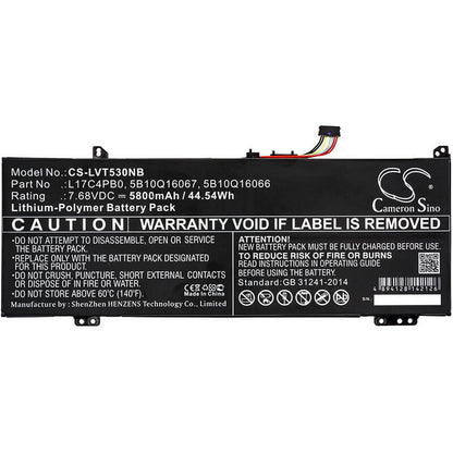 7.68V, 5800mAh, Li-Polymer Battery fits Lenovo, 530s-14ikb-type 81eu-81eu00exh, Air 14, 44.544Wh