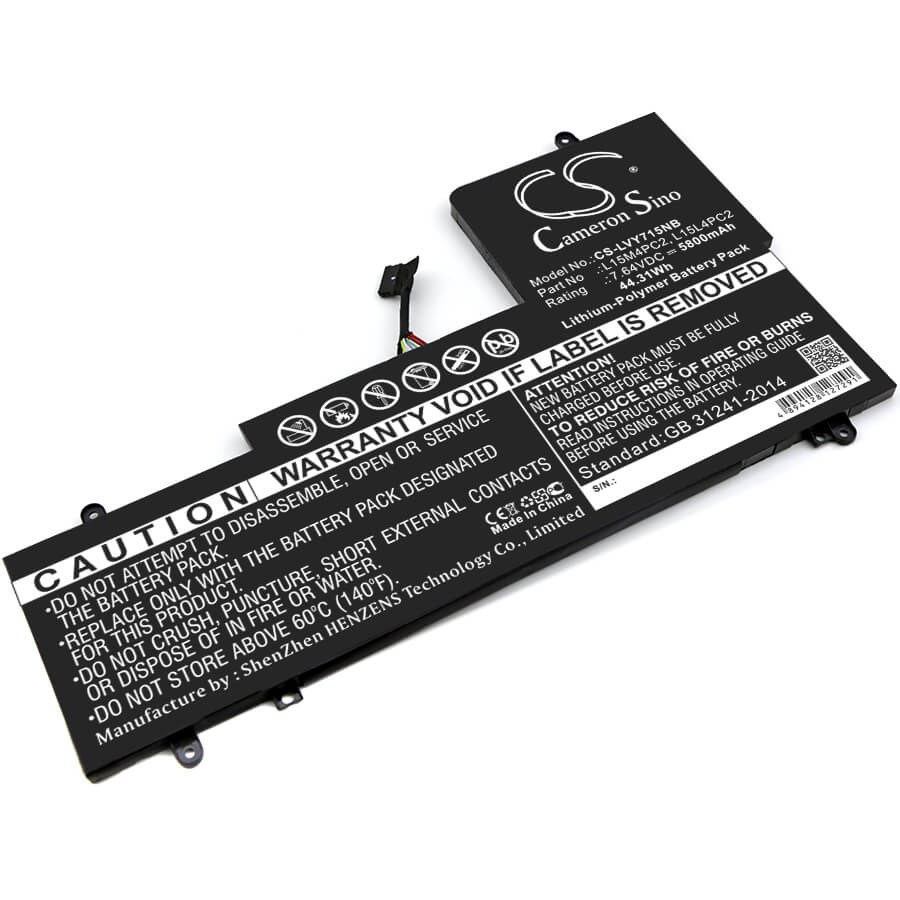 7.64V, 5800mAh, Li-Polymer Battery fits Lenovo, Yoga 710 15", Yoga 710-14, 44.312Wh
