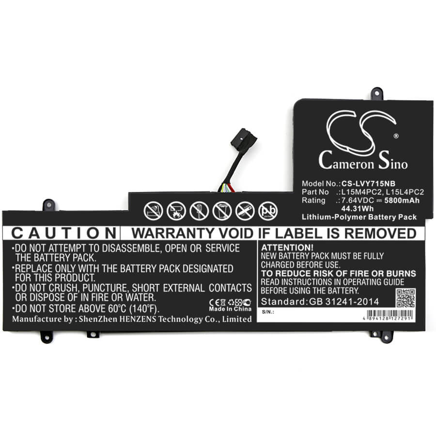 7.64V, 5800mAh, Li-Polymer Battery fits Lenovo, Yoga 710 15", Yoga 710-14, 44.312Wh