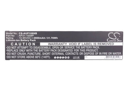 10.95V, 2900mAh, Li-Polymer Battery fits Asus, Eee Pc 1008, Eee Pc 1008kr, 31.755Wh