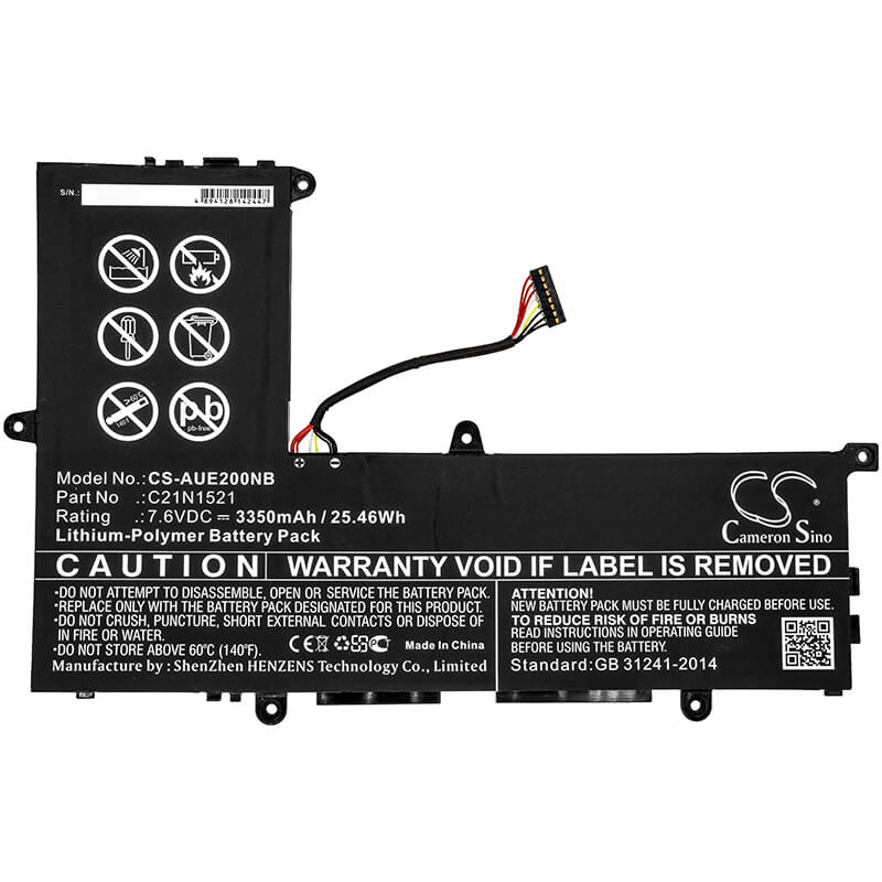 7.6V, 3350mAh, Li-Polymer Battery fits Asus, E200ha, E200ha-1a, 25.46Wh