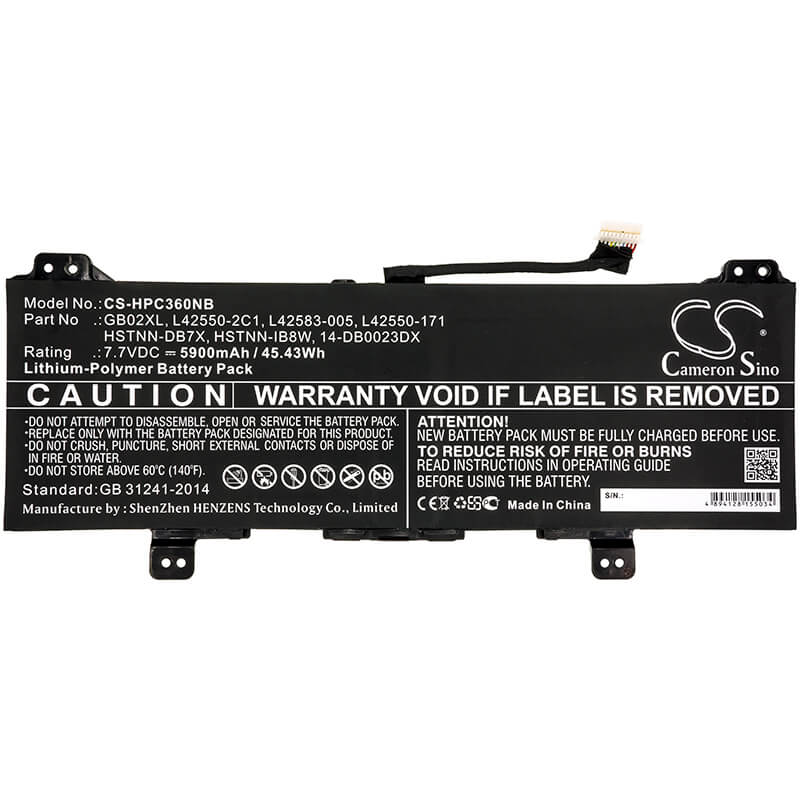 7.7V, 5900mAh, Li-Polymer Battery fits Hp, Chromebook X360 11, 45.43Wh