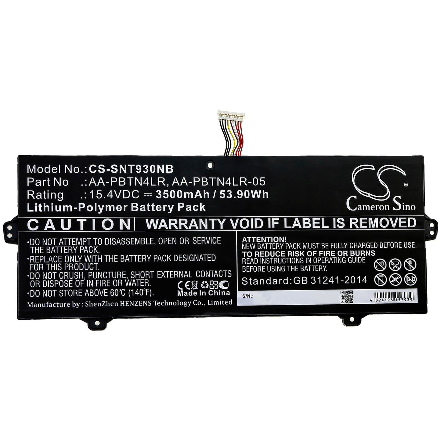 15.4V, 3500mAh, Li-Polymer Battery fits Samsung, Ba43-00386a, Np850xbc, 53.9Wh