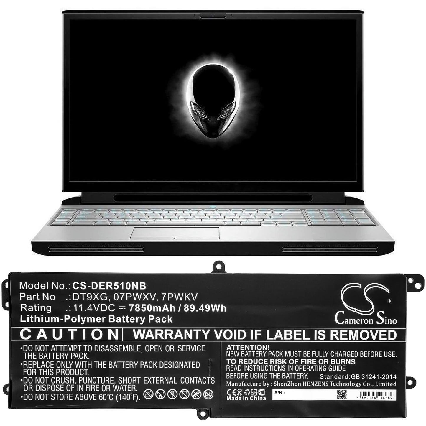 11.4V, 7850mAh, Li-Polymer Battery fits Dell, Alienware Area 51m Alwa51m-d17, Alienware Area 51m Alwa51m-d17, 89.49Wh