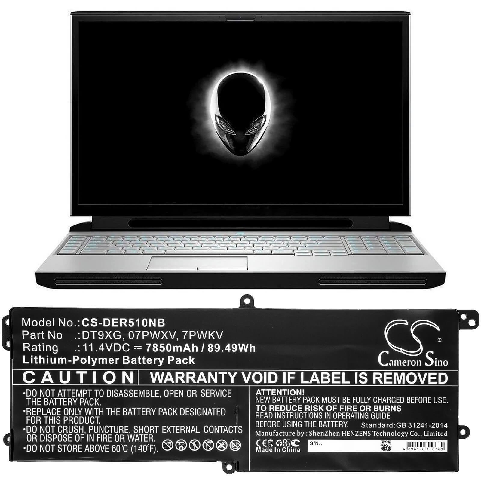 11.4V, 7850mAh, Li-Polymer Battery fits Dell, Alienware Area 51m Alwa51m-d17, Alienware Area 51m Alwa51m-d17, 89.49Wh