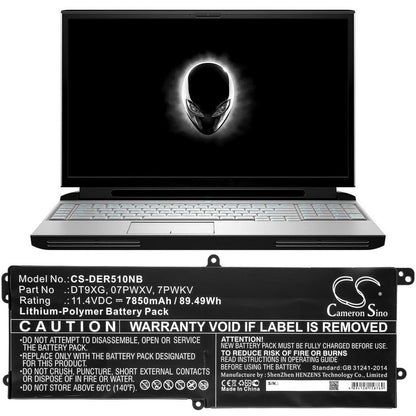 11.4V, 7850mAh, Li-Polymer Battery fits Dell, Alienware Area 51m Alwa51m-d17, Alienware Area 51m Alwa51m-d17, 89.49Wh