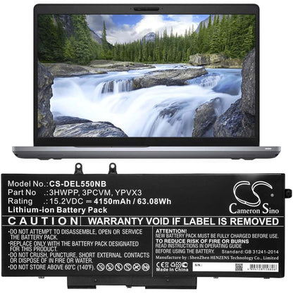 15.2V, 4150mAh, Li-ion Battery fits Dell, Latitude 14 5410, Latitude 14 5410 08t9x, 63.08Wh