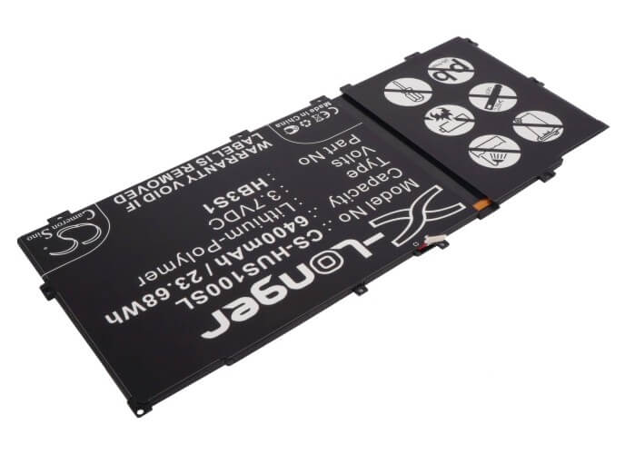 3.7V, 6400mAh, Li-Polymer Battery fits Huawei, Mediaapad 10fhd, Mediaapad S10, 23.68Wh