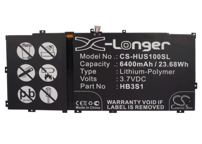 3.7V, 6400mAh, Li-Polymer Battery fits Huawei, Mediaapad 10fhd, Mediaapad S10, 23.68Wh