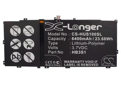 3.7V, 6400mAh, Li-Polymer Battery fits Huawei, Mediaapad 10fhd, Mediaapad S10, 23.68Wh